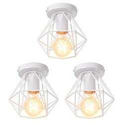 Stoex (3X) Plafonnier Rétro Lampe de Plafond D'Intérieur Vintage Blanc Luminaire Plafonnier Cage Pour Cuisine, Café, Bureau, Salle À Manger 