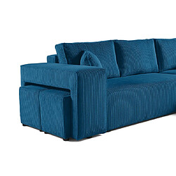 Bestmobilier Topaze - canapé d'angle réversible 4 places - convertible avec coffre, tablette et poufs - en velours côtelé pas cher