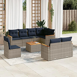 Maison Chic Ensemble Tables et chaises d'extérieur 9 pcs avec coussins,Salon de jardin gris résine tressée -GKD222251