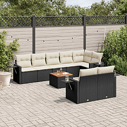 vidaXL Salon de jardin 9 pcs avec coussins noir résine tressée