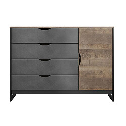 Avis Vente-Unique Commode LAONILE - 1 porte et 4 tiroirs - Noyer et anthracite