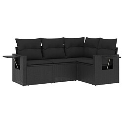 vidaXL Salon de jardin 4 pcs avec coussins noir résine tressée