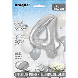 Unique Party - 53824 - Ballon Géant - Numéro 4 - 86 Cm - Argenté