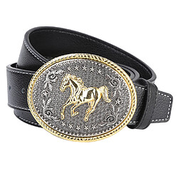 Ceinture en Cuir Fibre Homme Western Cowboy avec Boucle de Cheval de Course Gravée 110-125 cm Ceinture de cow-boy western