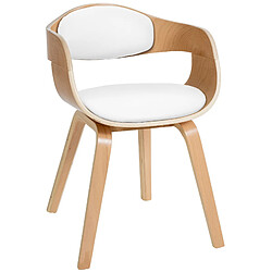 Decoshop26 Chaise de bureau salle à manger visiteur design scandinave en bois clair et assise en PVC blanc 10_0001906 