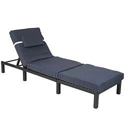 Decoshop26 Chaise longue premium épaisseur 10 cm relax bain de soleil en polyrotin anthracite coussin gris 04_0004244