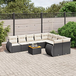 Maison Chic Salon de jardin 10 pcs avec coussins, Ensemble Tables et chaises d'extérieur noir résine tressée -GKD468793