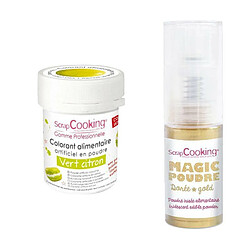 Scrapcooking Colorant alimentaire Vert citron + Poudre alimentaire irisée dorée