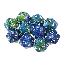 10pcs / set 20 face d20 dés pour jeu donjons et dragons bleu vert