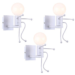 Stoex 3x Applique Murale Créatifs Petit Gens Fer Métal,Lampe de Mur Simple Homme Poupée De Mode pour Cuisine Restaurant Bar Chambre à Coucher Café ( E27 Blanc )