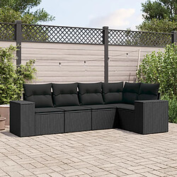 vidaXL Salon de jardin 5 pcs avec coussins noir résine tressée 