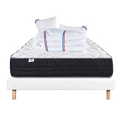 LUXURY LITERIE Ensemble matelas Sérénité 140x200 cm + sommier blanc ep 13cm + 2 oreillers + couette pas cher