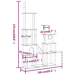 vidaXL Arbre à chat avec griffoirs en sisal Gris clair 279 cm pas cher