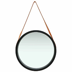 Maison Chic Miroir mural avec sangle | Miroir Décoration pour Maison Salle de Bain 50 cm Noir -GKD99004