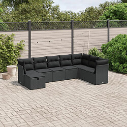 vidaXL Salon de jardin 8 pcs avec coussins noir résine tressée