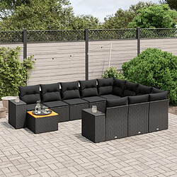 vidaXL Salon de jardin 11 pcs avec coussins noir résine tressée