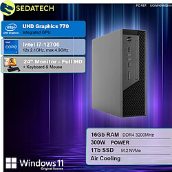 Sedatech Pack Mini-PC Pro • Intel i7-12700 • 16 Go RAM • 1To SSD M.2 • DVD-RW • Windows 11 • Moniteur 24"