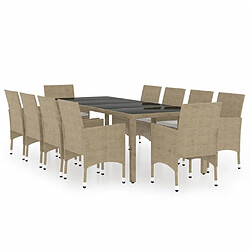 Salle à dîner de jardin 11 pcs,Table et chaise à manger Résine tressée Beige -MN58437