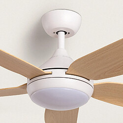 Avis Ledkia Ventilateur de Plafond Silencieux Dokós 122cm Motor DC Avec lumière Télécommande Blanc Bois clair Non