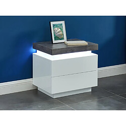 Vente-Unique Table de chevet - 2 tiroirs - MDF Laqué - Avec LEDs - Coloris : Blanc et béton - HALO II 