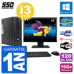 PC HP EliteDesk 800 G1 Ecran 22" Core i3-4130 RAM 16Go SSD 120Go Windows 10 Wifi - Occasion