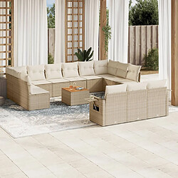 vidaXL Salon de jardin avec coussins 14 pcs beige résine tressée 