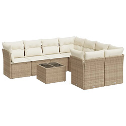 vidaXL Salon de jardin avec coussins 9 pcs beige résine tressée