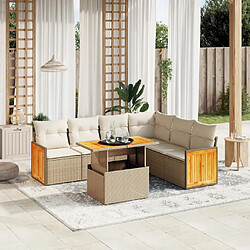 vidaXL Salon de jardin avec coussins 7 pcs beige résine tressée 