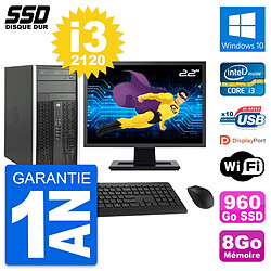 PC Tour HP 6300 CMT Ecran 22" Intel i3-2120 RAM 8Go SSD 960Go Windows 10 Wifi · Occasion 