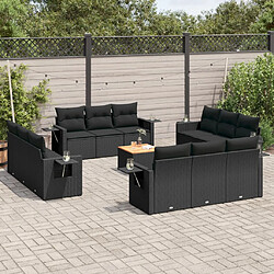 vidaXL Salon de jardin avec coussins 13 pcs noir résine tressée 