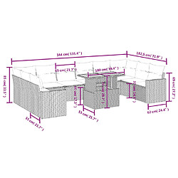 Acheter vidaXL Salon de jardin 11 pcs avec coussins gris résine tressée