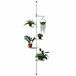 Helloshop26 Support de fleurs télescopique porte-pot stand de plante métal et plastique réglable en hauteur entre 110 - 305 cm blanc 03_0003911