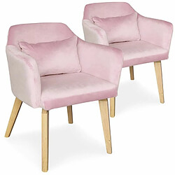 Paris Prix Lot de 2 Fauteuils Velours Scanda 70cm Rose 