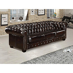 Vente-Unique Canapé chesterfield 4 places BRENTON 100% cuir de buffle - Marron reflets châtains 