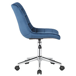 Decoshop26 Chaise de bureau en velours bleu sur roulettes design moderne hauteur réglable BUR10593