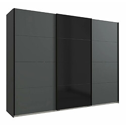 Inside 75 Armoire GRANA 3 portes coulissantes coloris graphite porte centrale verre noir 