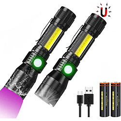 BESTA Torche LED avec lampe UV 395 nm, iToncs 3000 mAh USB aimant COB torche étanche, Zoom torches tactiques rechargeable lumière noire détecteur de lampe pour billets de banque, urine d'animaux domestiques.