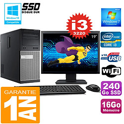 PC Tour DELL 7010 Core I3-3220 Ram 16Go Disque 240 Go SSD Wifi W7 Ecran 19" · Occasion 