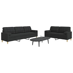 vidaXL Ensemble de canapés 2 pcs avec coussins décoratifs noir tissu