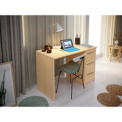 Avis Pegane Bureau en mélamine effet hêtre avec 3 tiroirs - Longueur 110 x profondeur 56 x Hauteur 73.5 cm