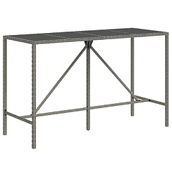 vidaXL Table de bar et dessus en verre gris 180x70x110 cm poly rotin