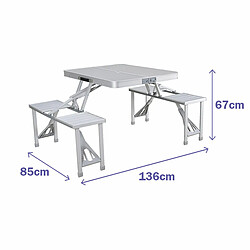 Avis Ensemble Marbueno: Table et 4 Sièges avec Trou pour Parasol Pliable Aluminium Gris Camping Plage 136X85X67 cm 10439