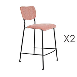 Mes Lot de 2 tabourets de bar H65 cm en tissu rose - BENSON 