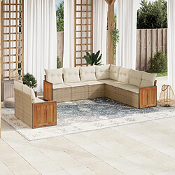 vidaXL Salon de jardin avec coussins 9 pcs beige résine tressée 