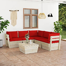 Maison Chic Salon de jardin palette 6 pcs avec coussins - Table et chaises d'extérieur - Mobilier/Meubles de jardin Moderne épicéa imprégné -MN43687