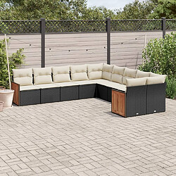 vidaXL Salon de jardin 10 pcs avec coussins noir résine tressée