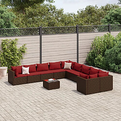 vidaXL Salon de jardin et coussins 11 pcs marron résine tressée 