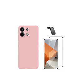 Jeu de films en verre trempé de la couverture 5D + Cas de silicone liquide + SuppOrt Magnétique L Voiture de conduite sécuritaire Phonecare pour Xiaomi Redmi Note 13 Pro - rose 