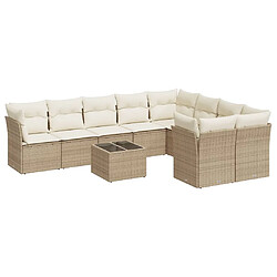 vidaXL Salon de jardin avec coussins 10 pcs beige résine tressée