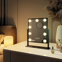 EMKE Miroir de maquillage Hollywood Miroir grossissant 7x avec Ampoules LED Interrupteur tactile 3 couleurs dimmable Rotation - Cadre Noir 25 x 30 cm